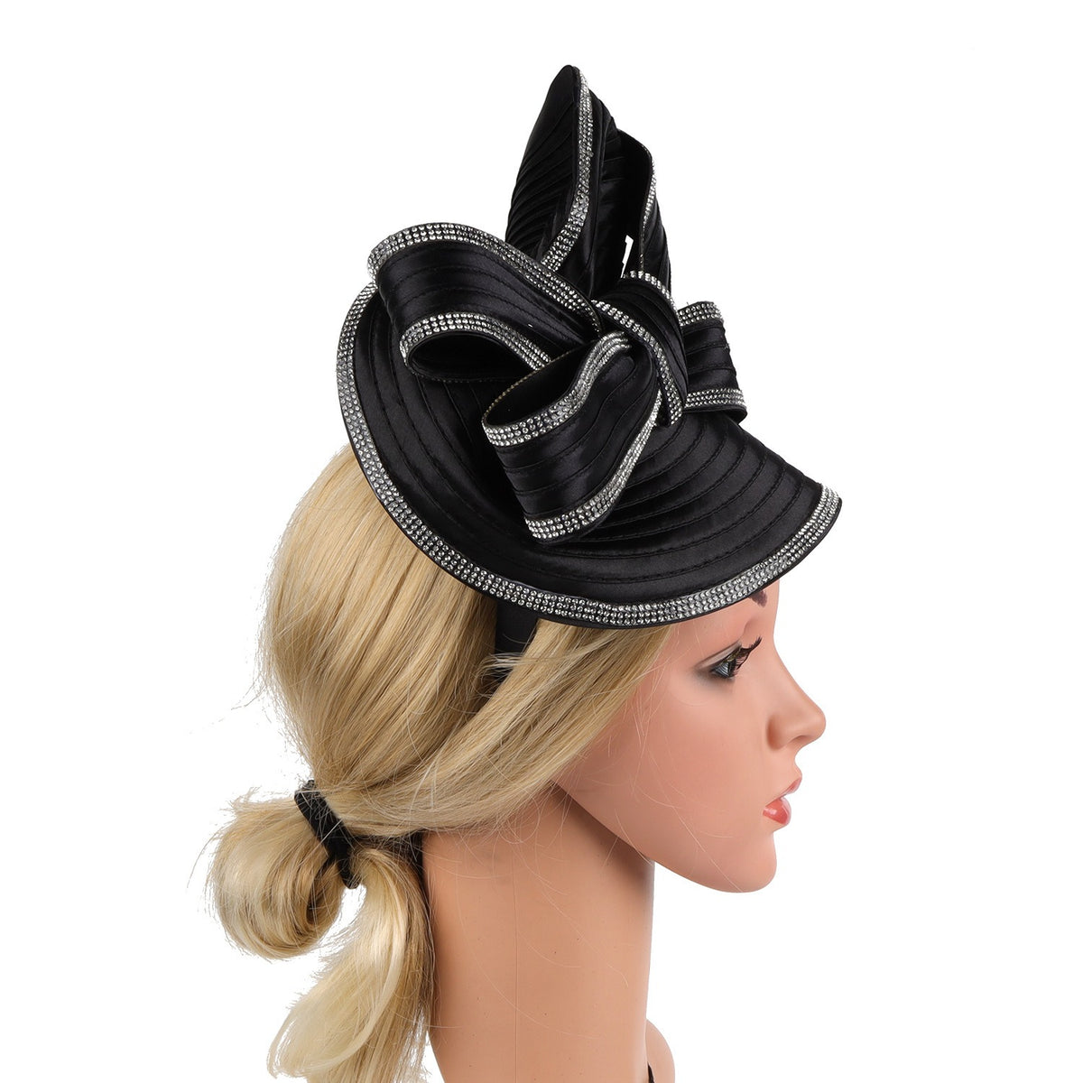 Black White Diamond Headband Fascinator for Elegant Formal