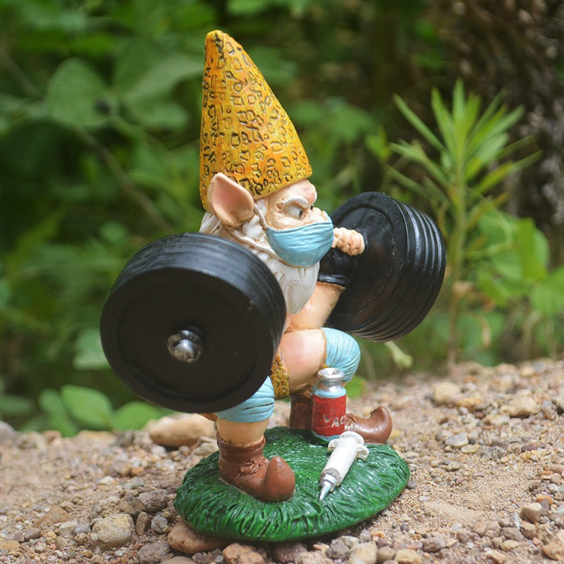 Funny Weightlifting Garden Gnome Statue for Yard Decor