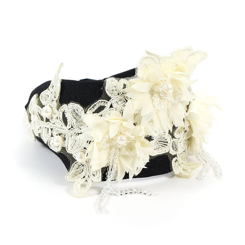 Embroidered Crystal Flower Headband for Romantic Events