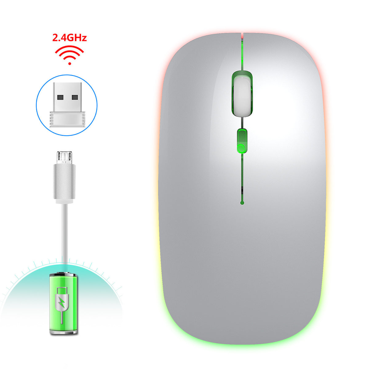 Silent Wireless Mouse with 7-Color Light for Desk