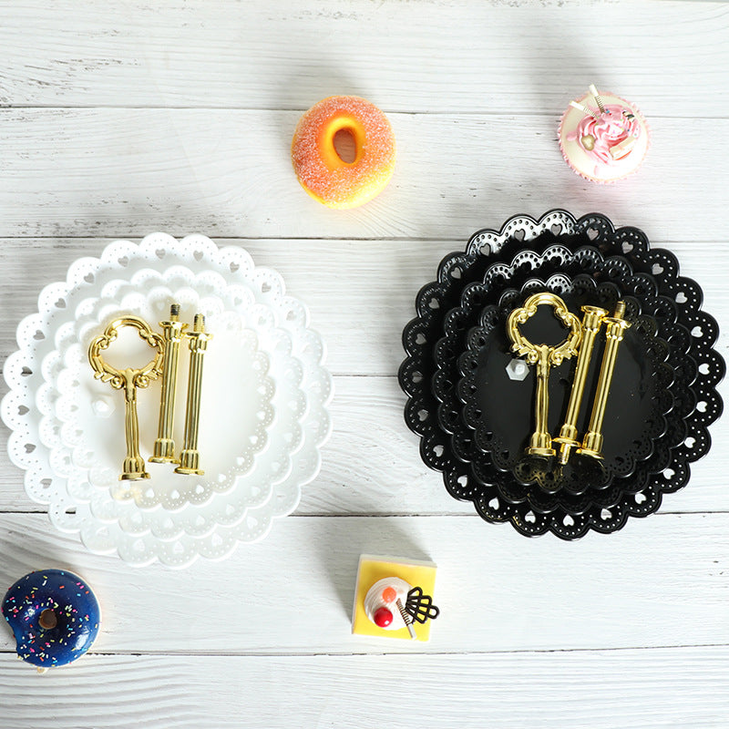 Three-Tier Round Dessert Stand with Lace-Edge Plates