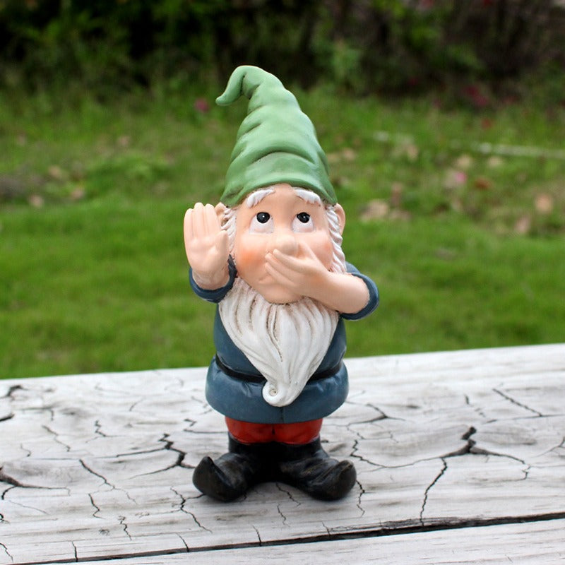 Hush Garden Gnome with STOP Sign Plant Stake