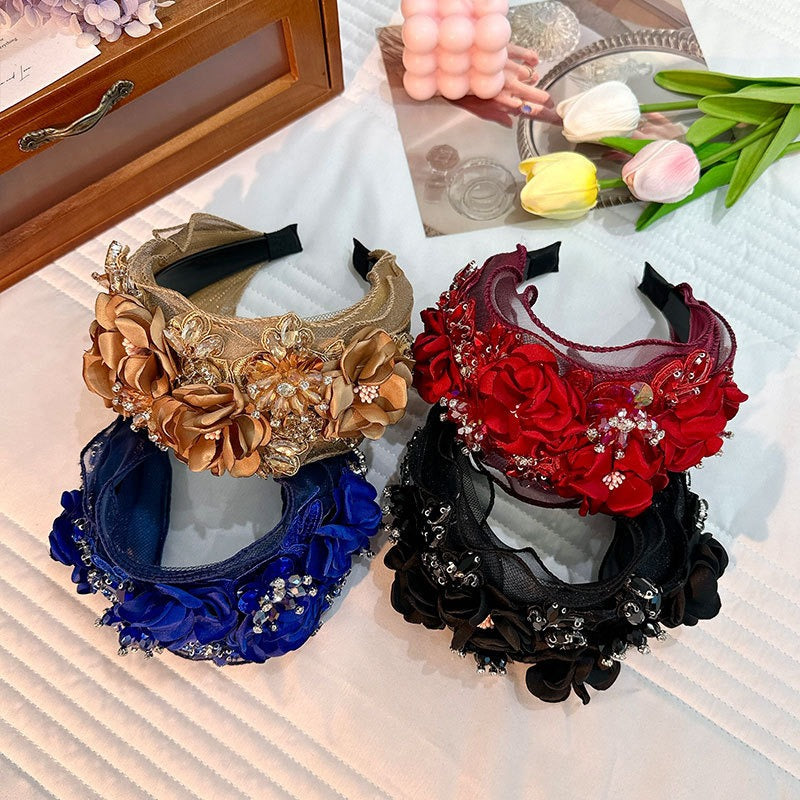 Wide Edge Crystal Floral Headband for Statement Style