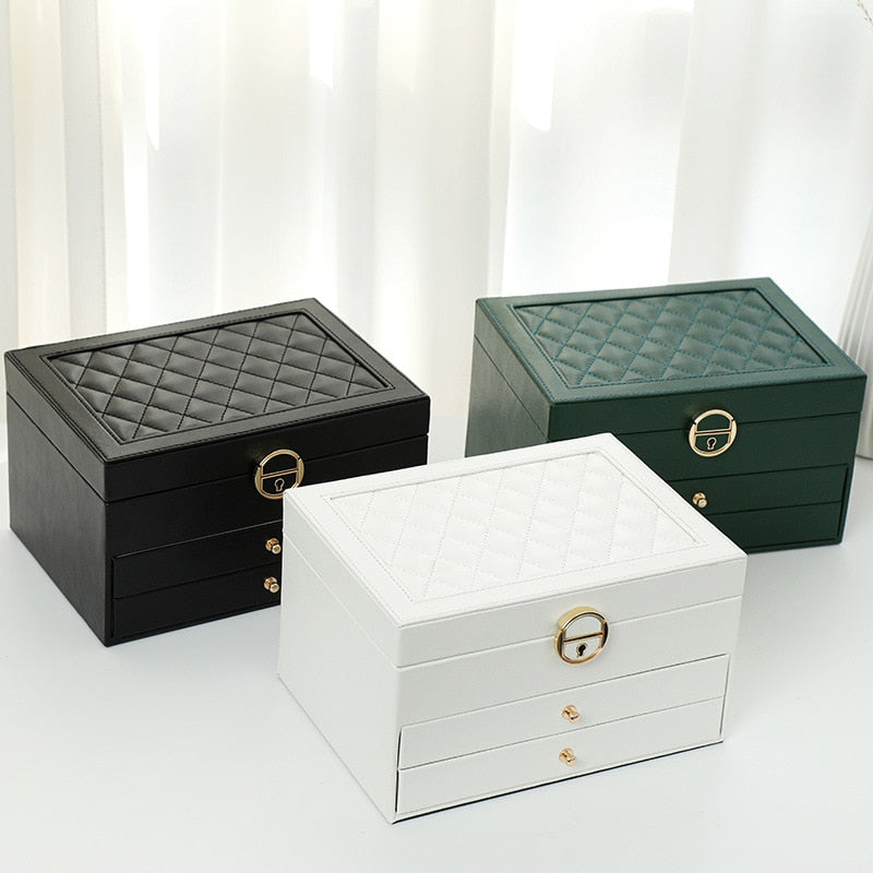Three-Layer Jewelry Box with Watch Pillow and Lock