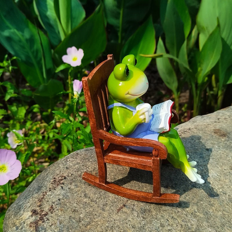 Reading Frog Rocking Chair Micro Landscape Ornament