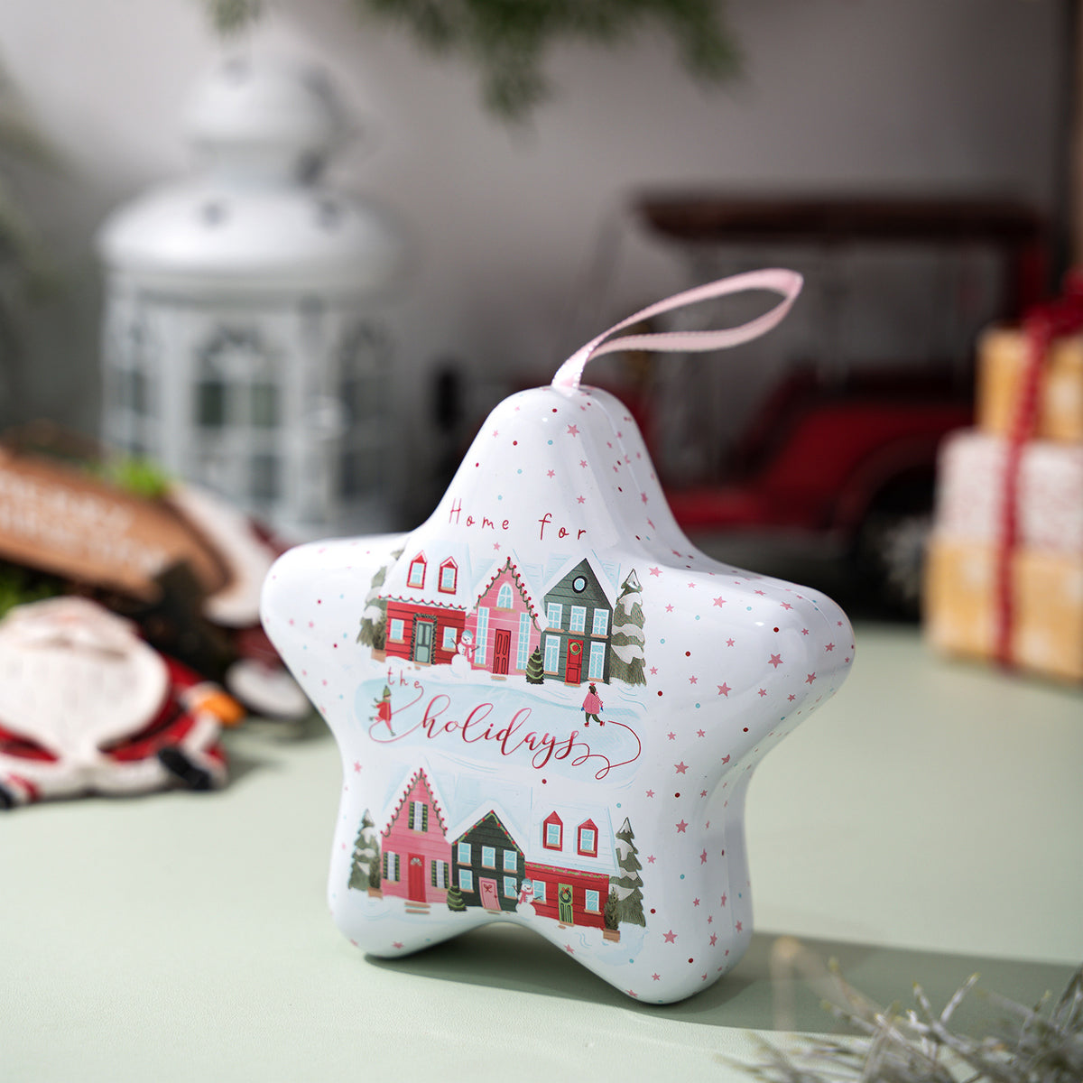 Christmas Star Candy Box Tin with Hanging Ornament