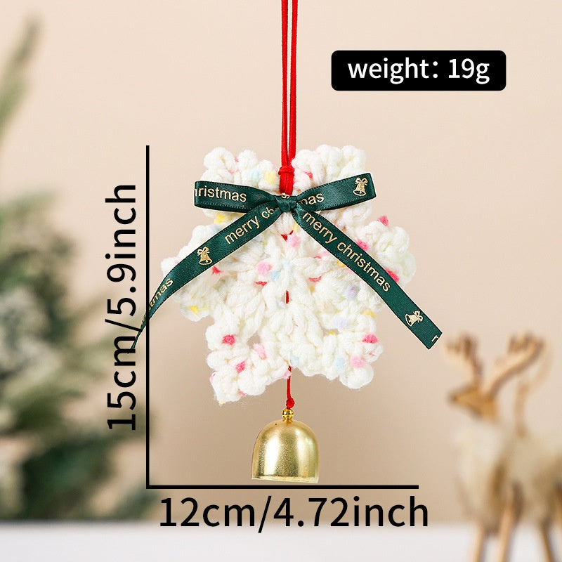 Knitted Christmas Tree Hanging Ornament With Festive Bell