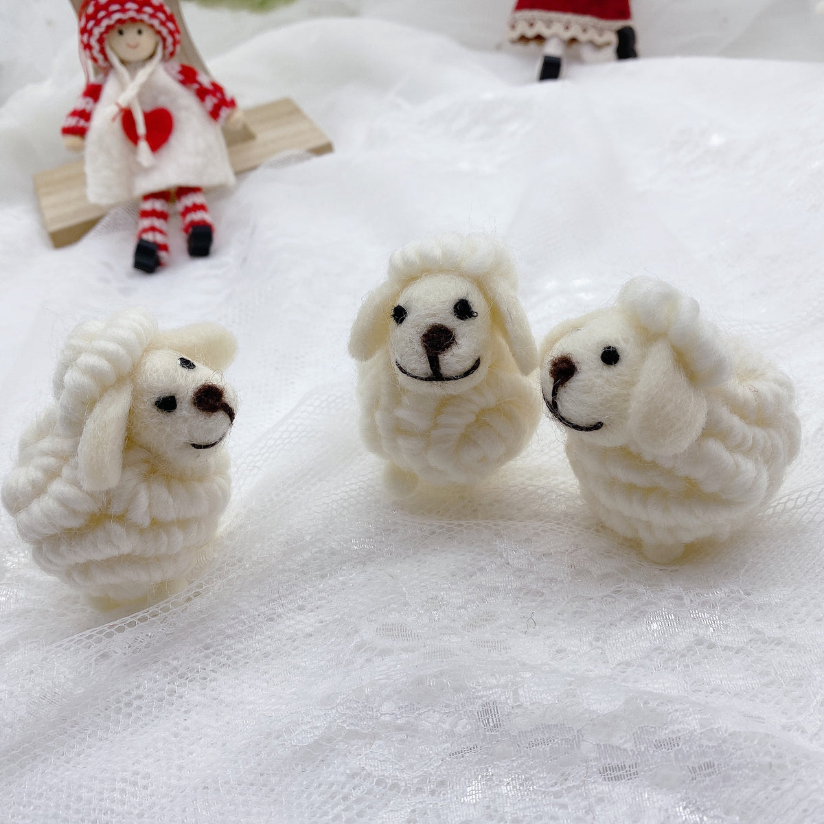 Christmas Wool Felt Lamb Ornament Cozy Tree Decor