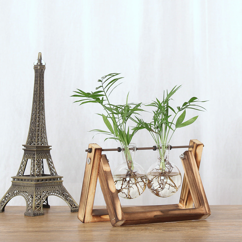 Wooden Desktop Propagation Vase with Glass Bulbs Set