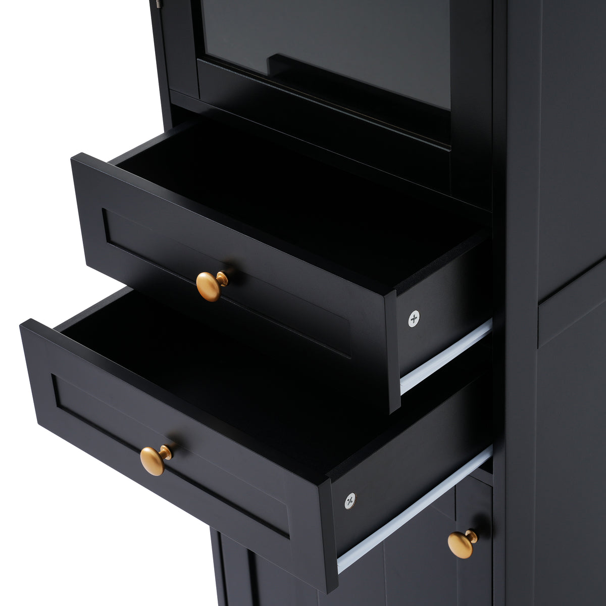 Tall Bathroom Storage Cabinet with Glass Door and Drawers