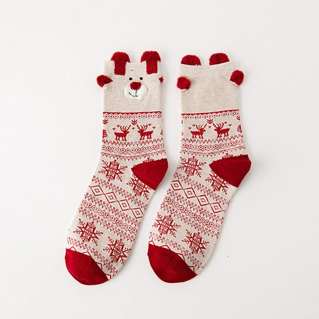 Women's Christmas Socks With Cute 3D Reindeer Design