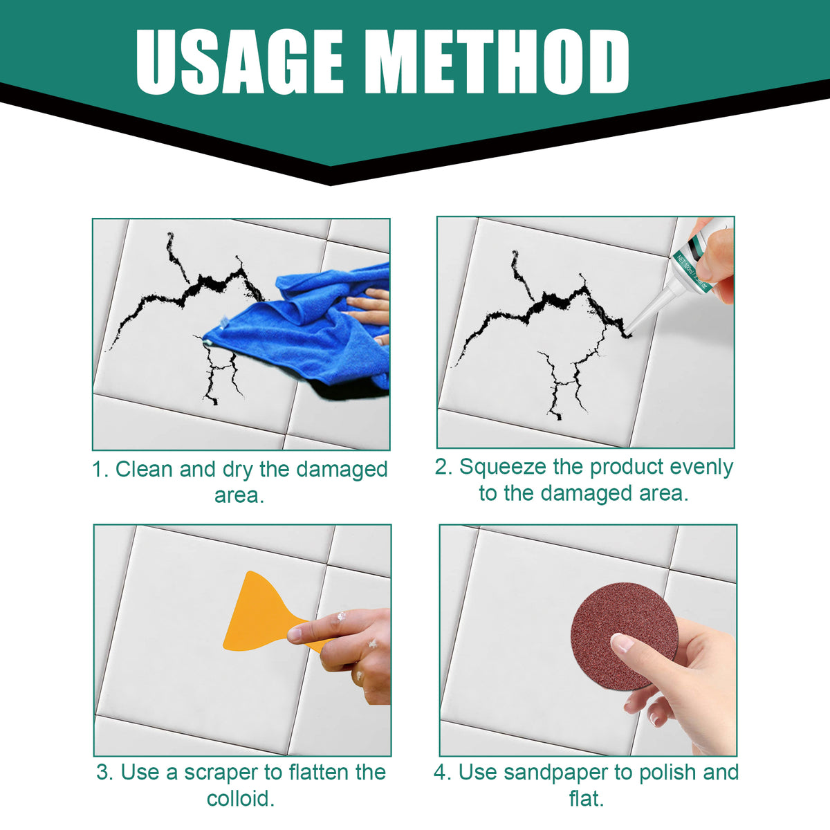 Tile Repair Paste for Cracks and Smooth Ceramic Surfaces