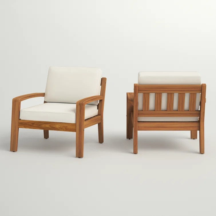 Teak Outdoor Lounge Chair with Cream Cushions