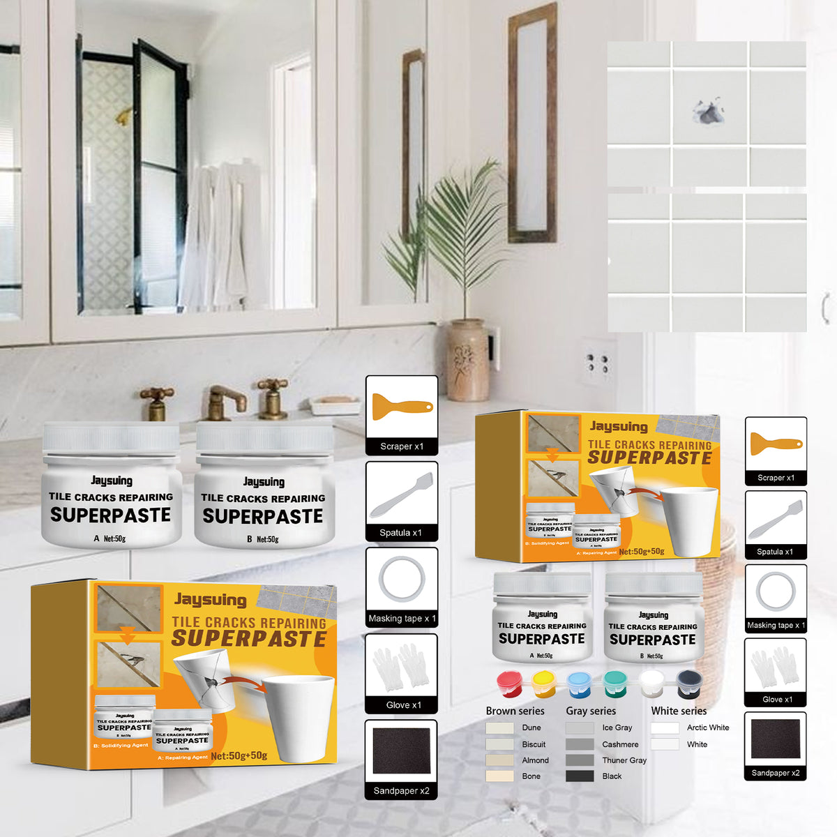 Tile Repair Paste Kit for Cracks, Chips, Pits & Holes