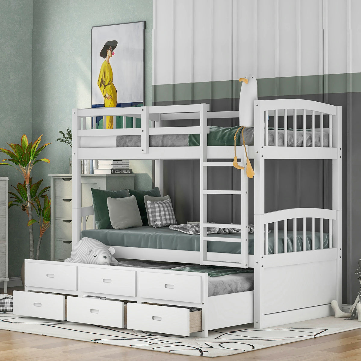 Space-Saving Twin Over Twin Bunk Bed with Trundle