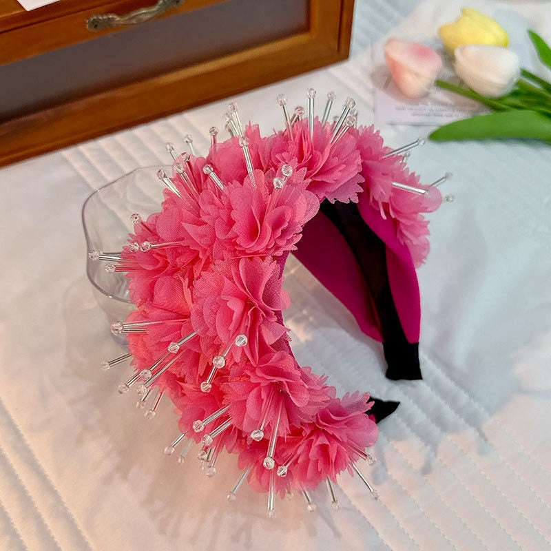 Floral Crystal Headband - Wide Padded Statement Hair Piece