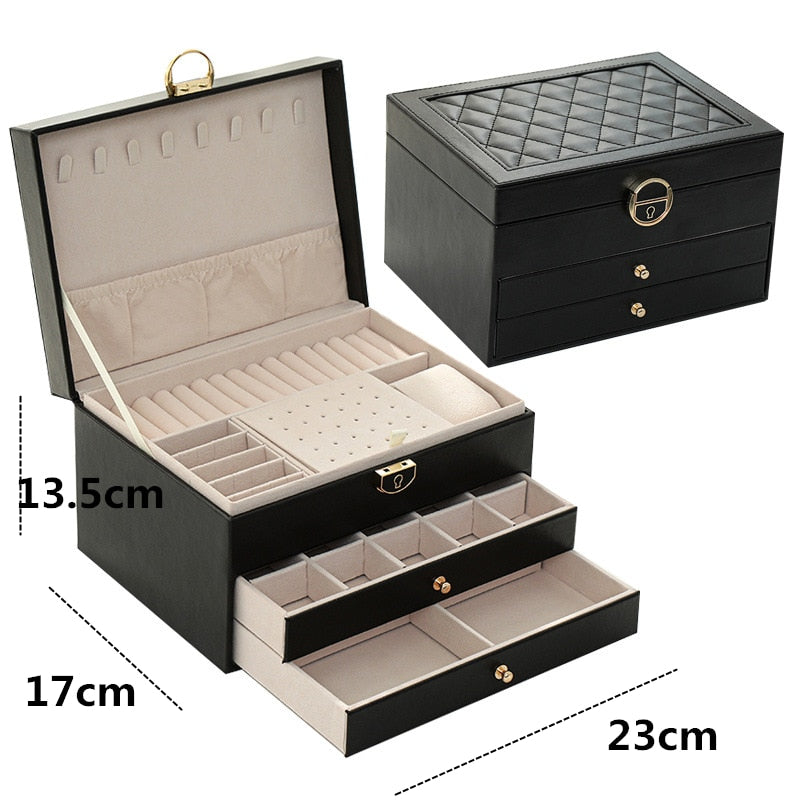 Three-Layer Jewelry Box with Watch Pillow and Lock