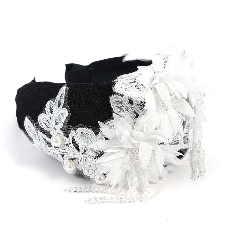 Embroidered Crystal Flower Headband for Romantic Events