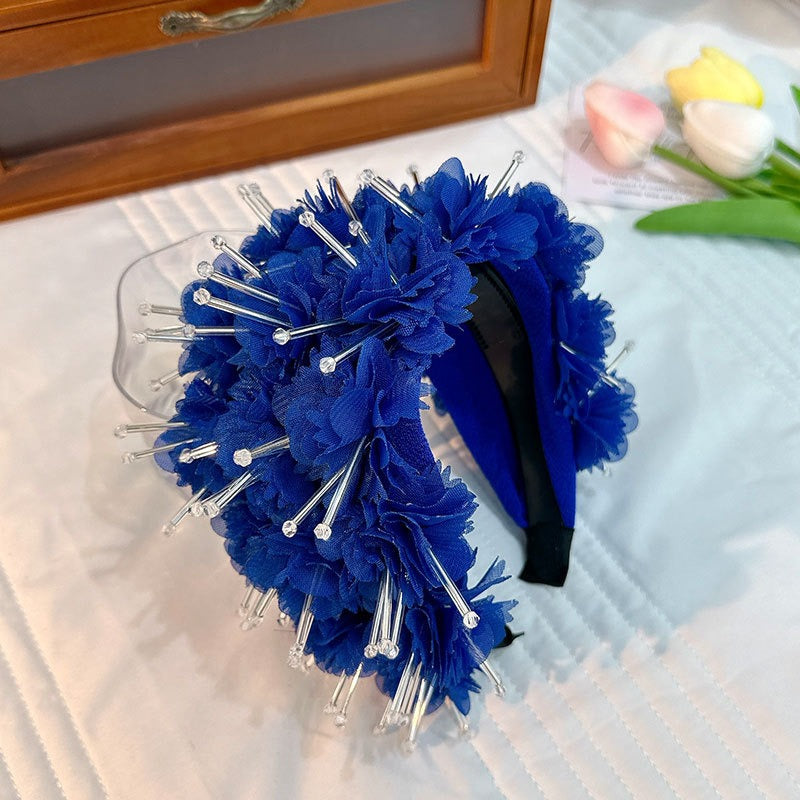 Floral Crystal Headband - Wide Padded Statement Hair Piece