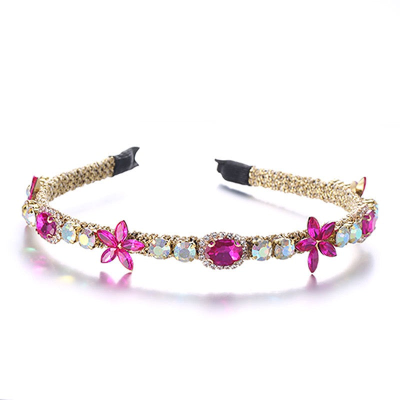 Crystal Flower Hair Hoop with Multicolor Glass Diamonds