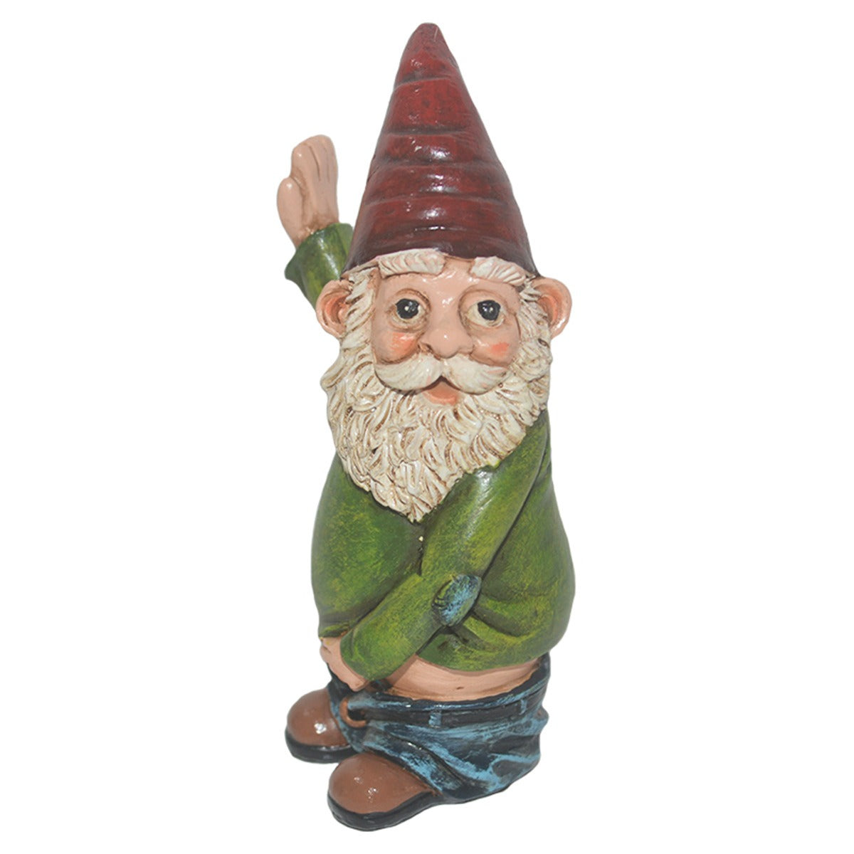 Waving Garden Gnome Statue With White Beard Decor