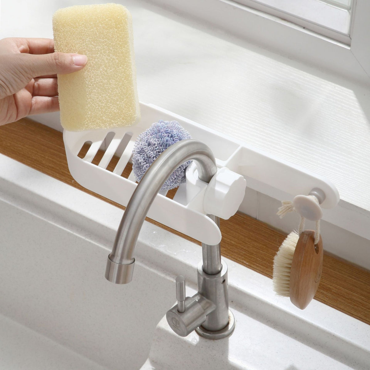Punch-Free Faucet Sponge Rack for Tidy Kitchen Sinks