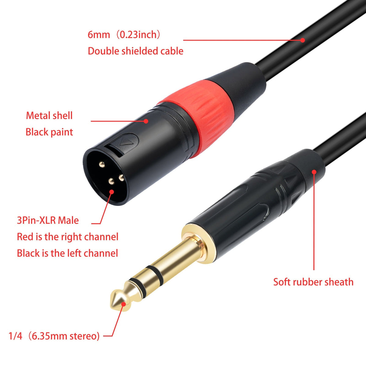 1/4 TRS to Dual XLR Stereo Cable with Double Shielding