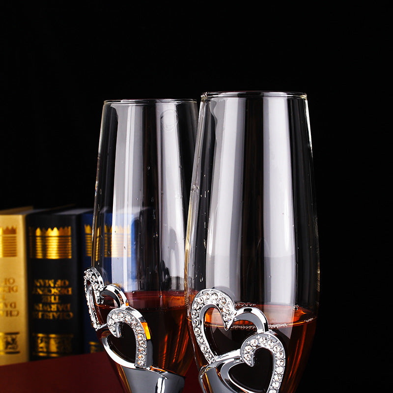 Crystal Wedding Champagne Flutes with Heart Detail