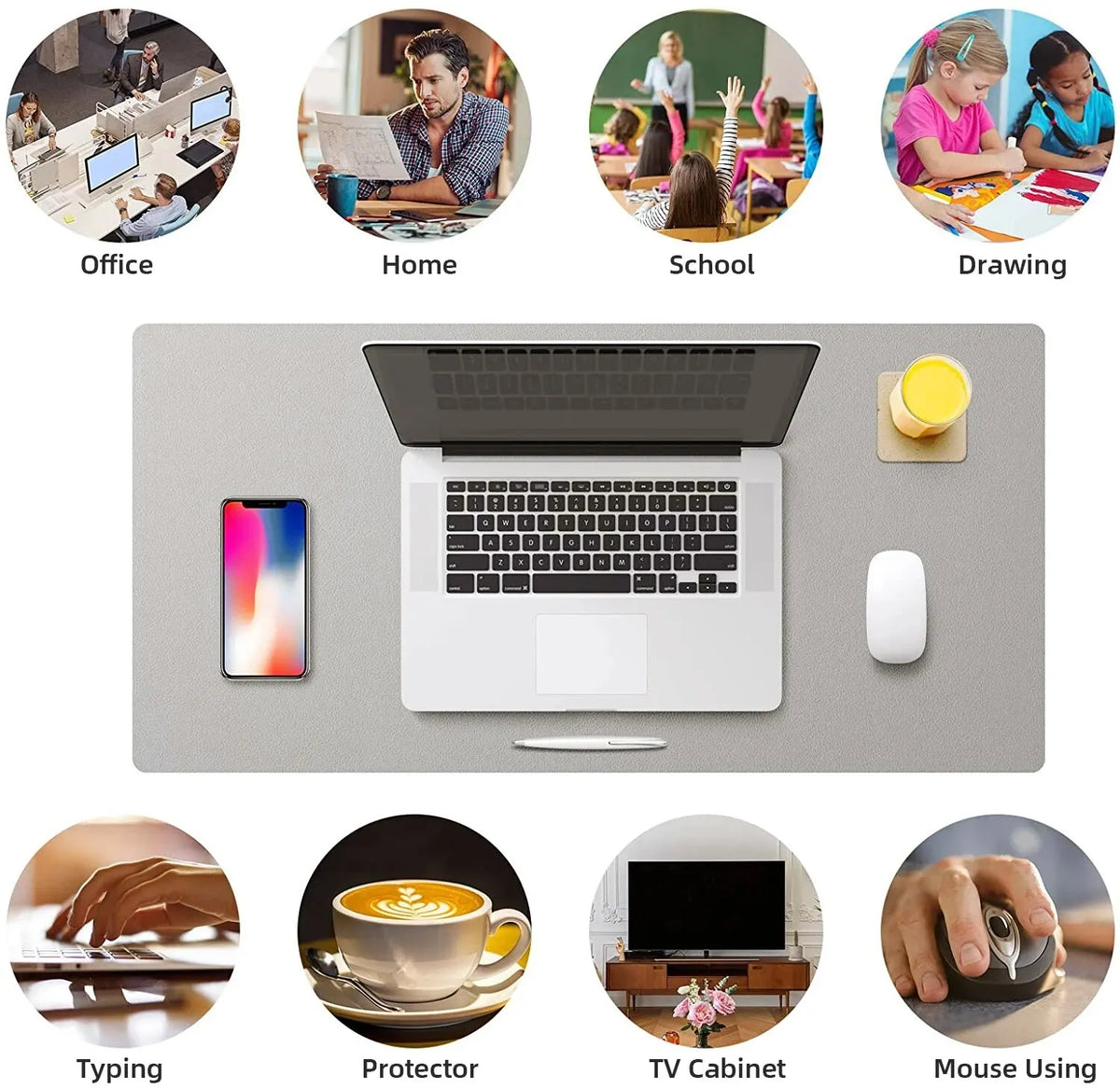 Large Waterproof PU Leather Desk Pad for Spills & Stains