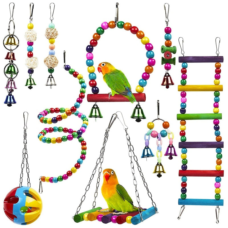 Bird Cage Toys Set for Parrots | Colorful Enrichment