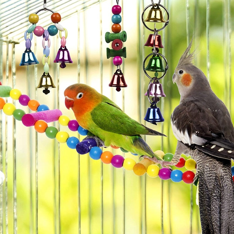 Bird Cage Toys Set for Parrots | Colorful Enrichment