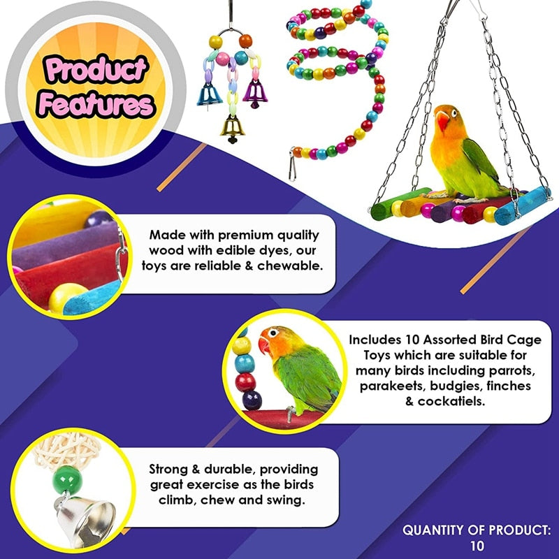 Bird Cage Toys Set for Parrots | Colorful Enrichment