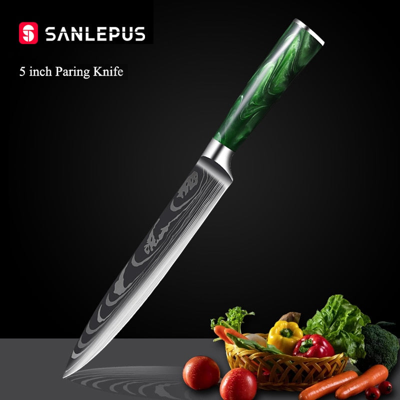 Damascus Pattern Chef Knife Set, 10 Piece Kitchen Knives