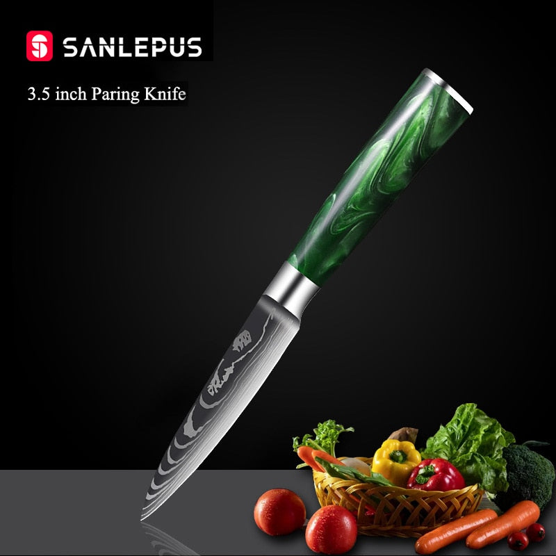 Damascus Pattern Chef Knife Set, 10 Piece Kitchen Knives