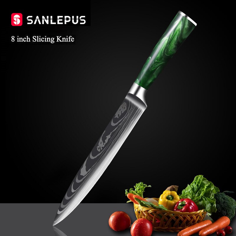 Damascus Pattern Chef Knife Set, 10 Piece Kitchen Knives