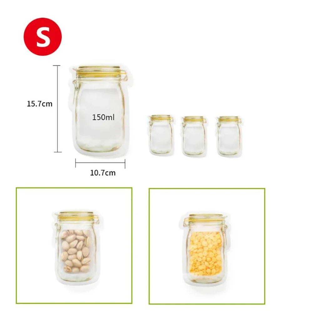 Reusable Mason Jar Snack Bags, 10-Pack Zip Storage