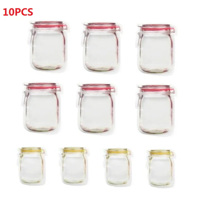 Reusable Mason Jar Snack Bags, 10-Pack Zip Storage