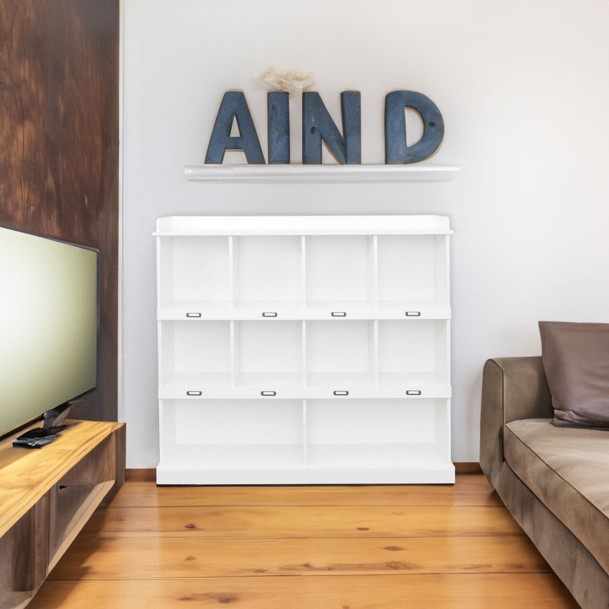 10-Cubby White Bookcase for Kids' Toys, Books and Bins
