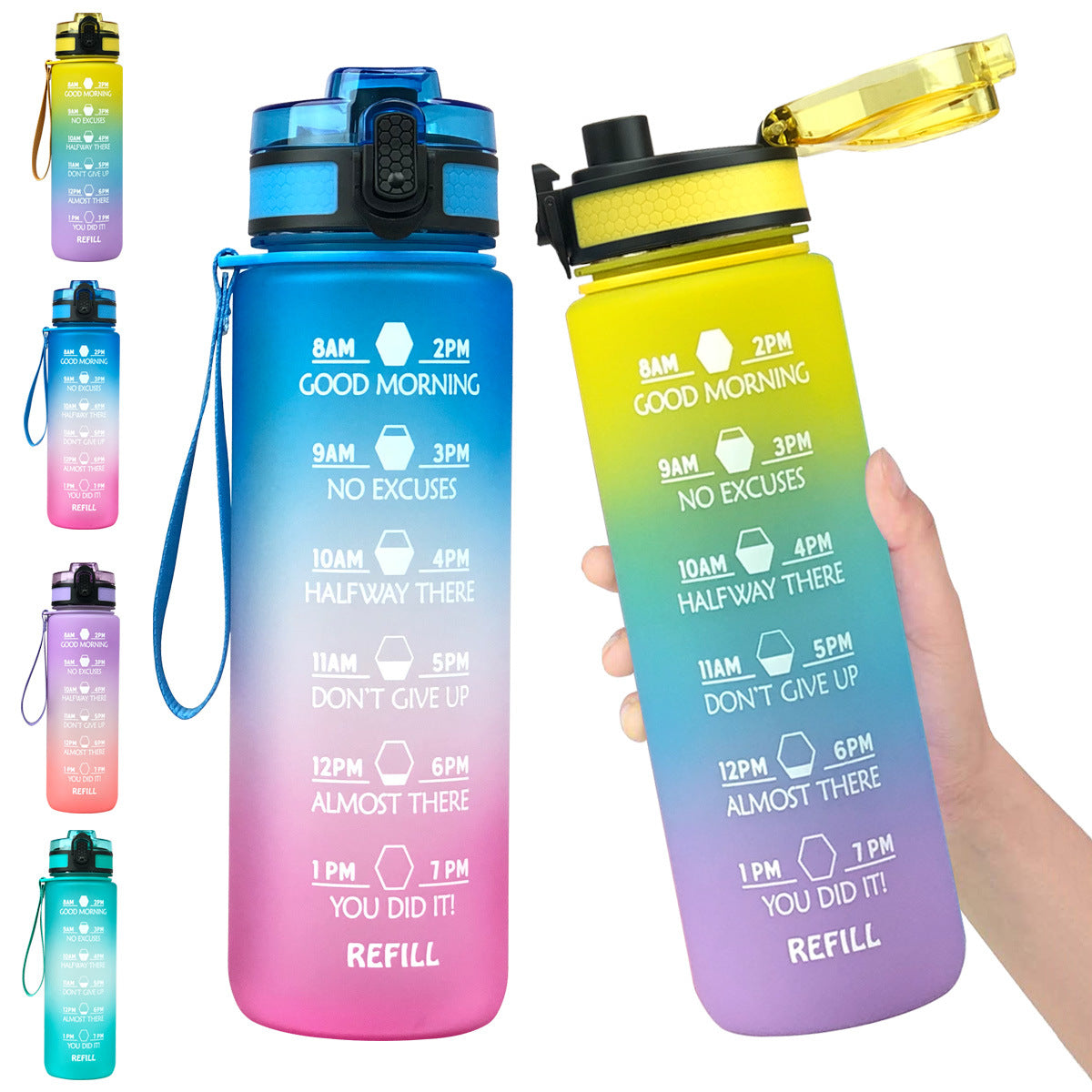 1000ml Sports Water Bottle With Time Markers