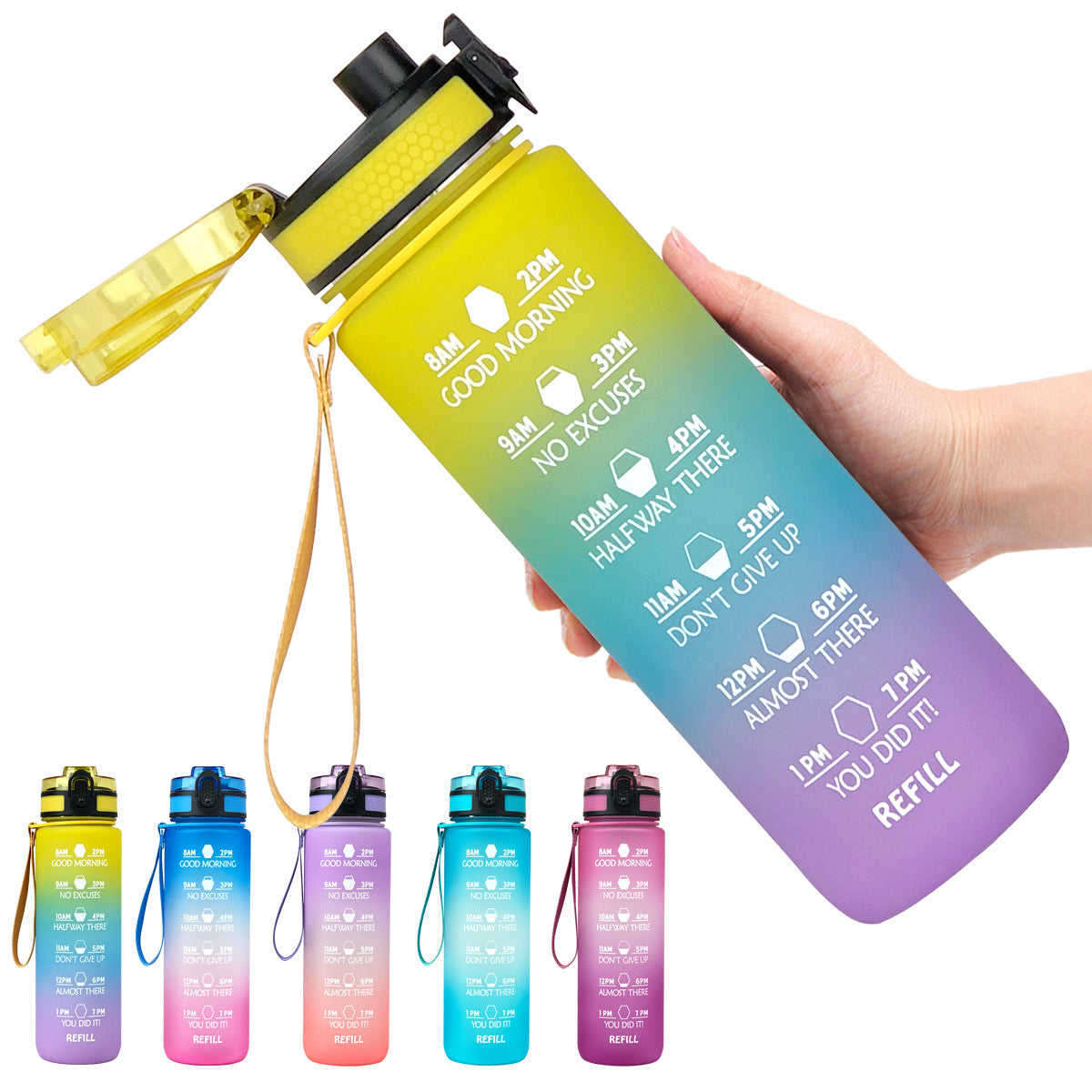 1000ml Sports Water Bottle With Time Markers