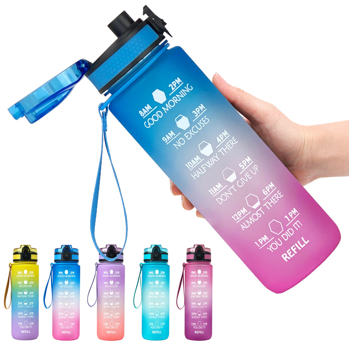 1000ml Sports Water Bottle With Time Markers