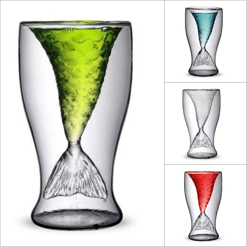 Mermaid Tail Double-Wall Glass Cup for Party Drinks
