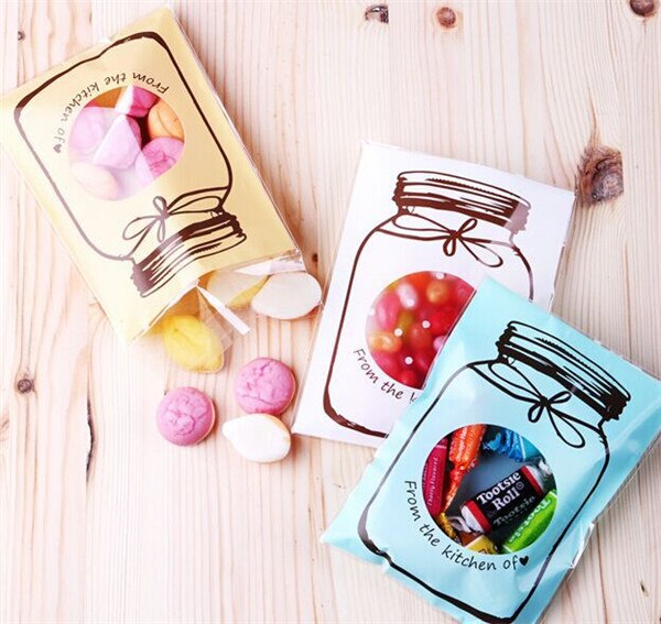 Mason Jar Cookie Bags with Window, Self-Seal, 100 Pack