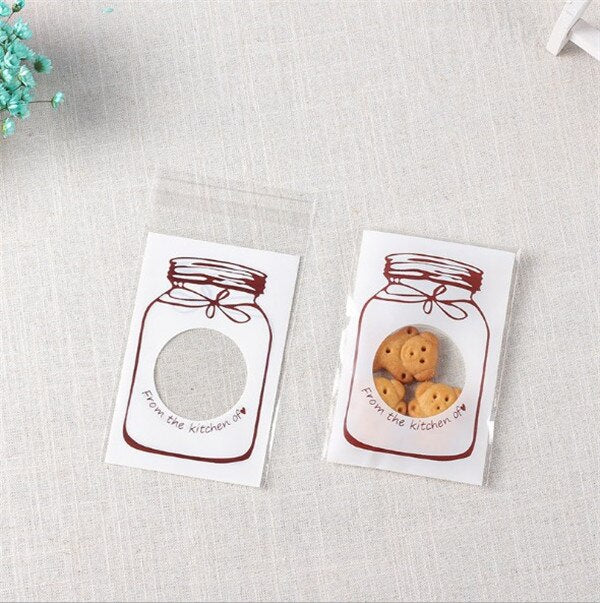 Mason Jar Cookie Bags with Window, Self-Seal, 100 Pack