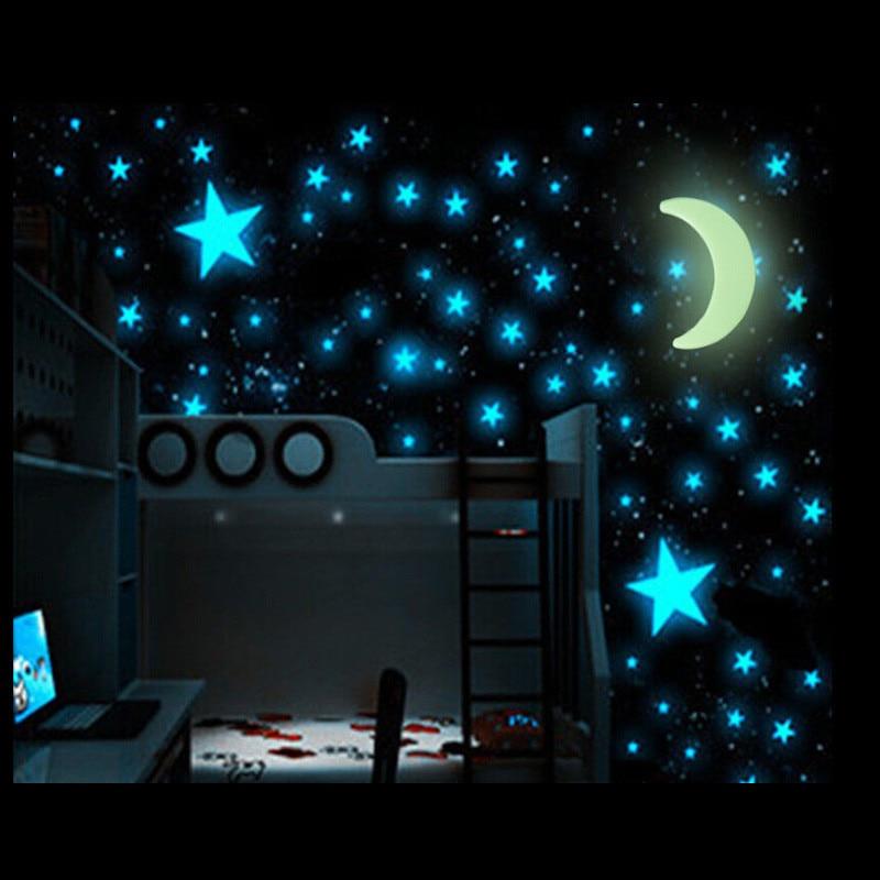 Glow in the Dark Stars & Moon Stickers - 3D Kids Decor