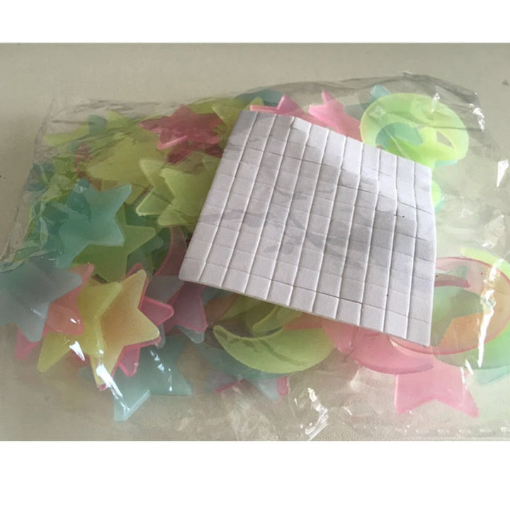 100-Piece Glow-in-the-Dark Moon & Star Stickers Room Decor