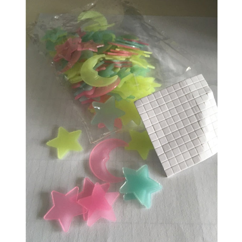 100-Piece Glow-in-the-Dark Moon & Star Stickers Room Decor