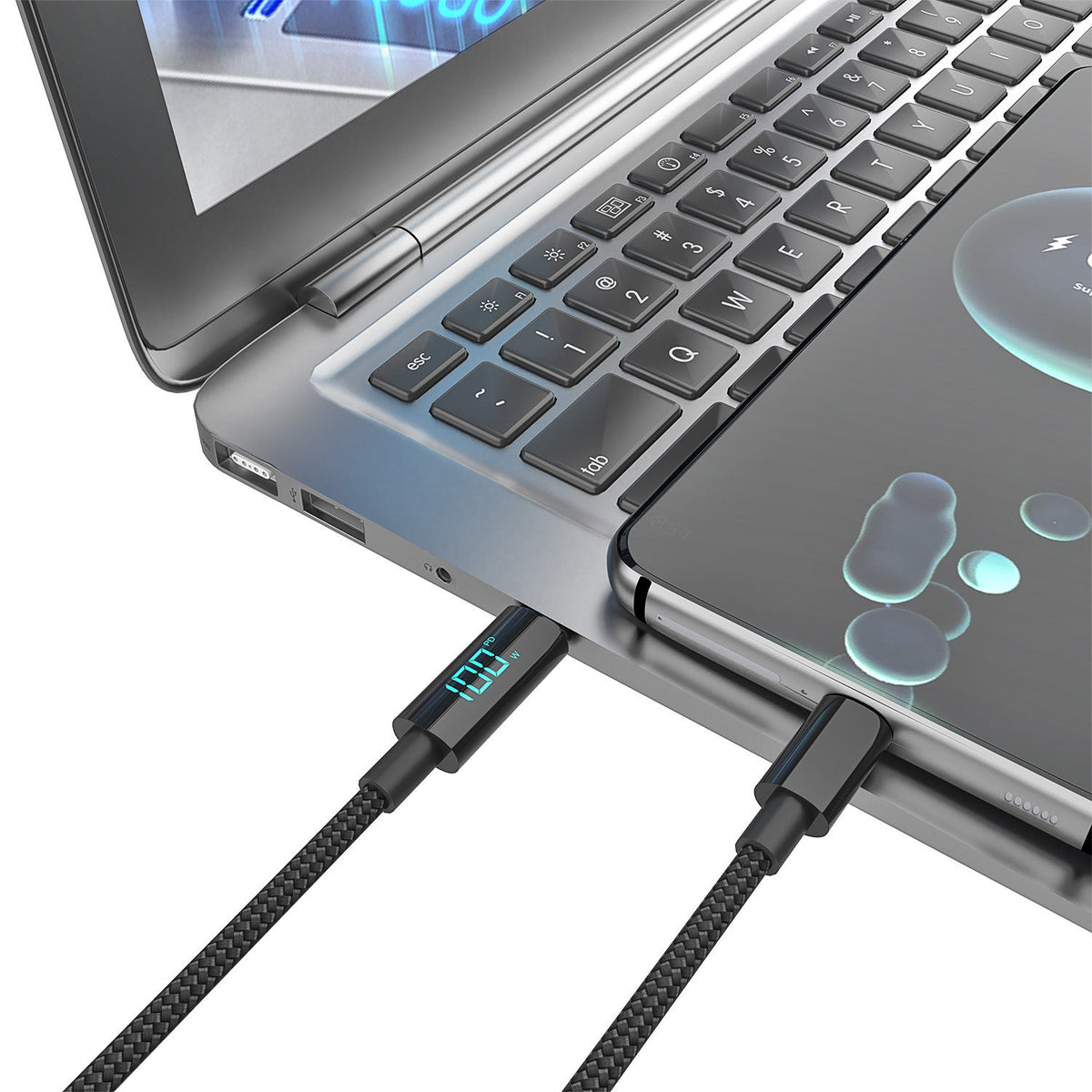100W USB-C Fast Charging Cable with LED Wattage Display