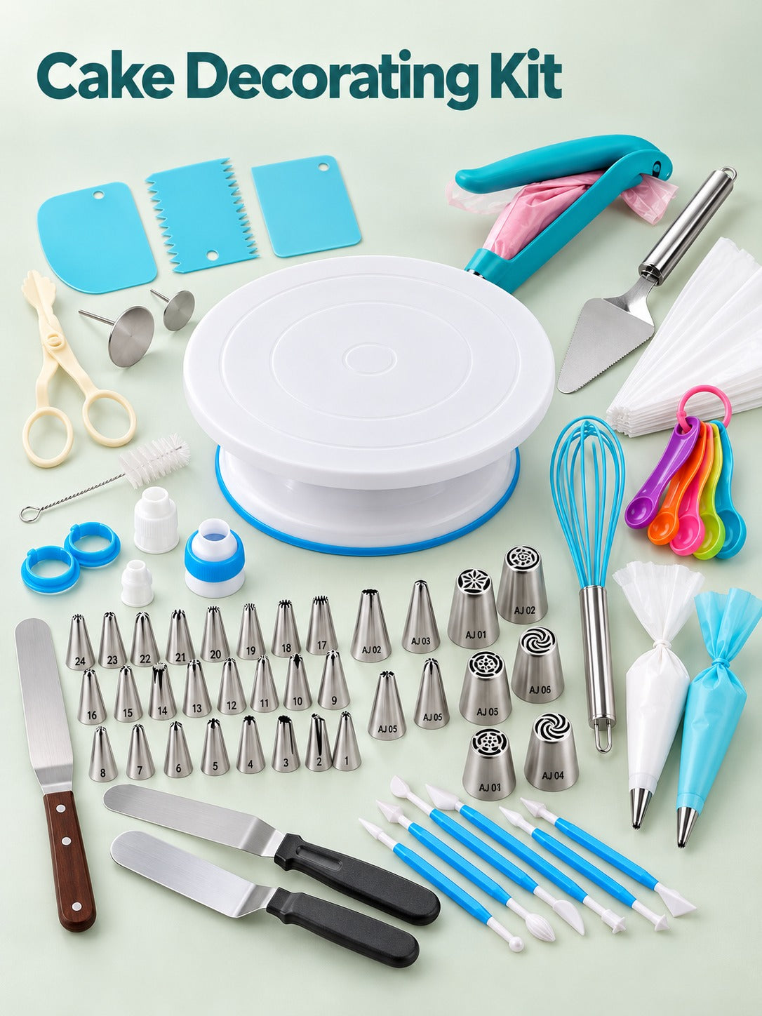 107-Piece Cake Decorating Kit with Turntable & Piping Tips