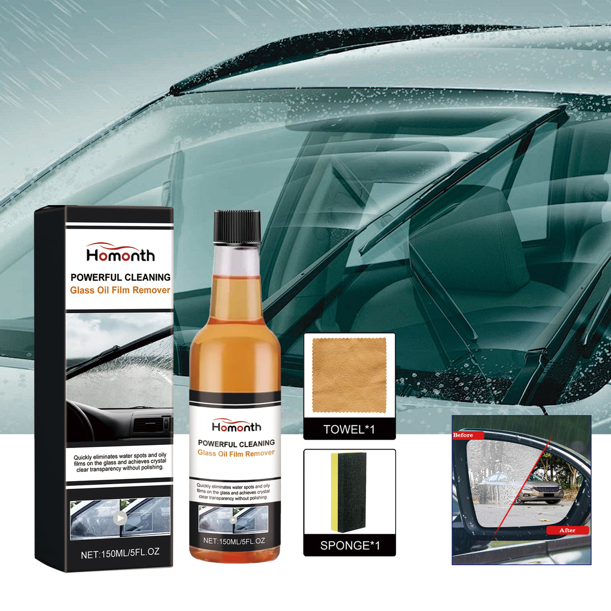 Glass Oil Film Remover for Clearer Windshields & Windows